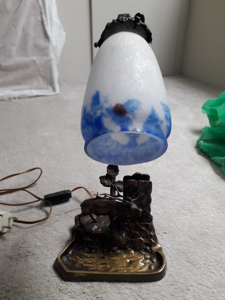 Art Deco Jugendstil lamp brons met ree lucifers houder, Antiek en Kunst, Ophalen of Verzenden