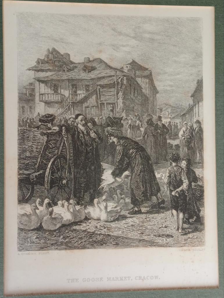Gravure Joodse Ganzen markt in Krakau Krakow Polen Polska, Verzenden