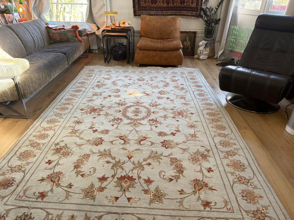 Handgeknoopt vintage ziegler tapijt – ca. 305 x 197 cm, Crème, Info@bababoho.com, Ophalen of Verzenden, Zo goed als nieuw