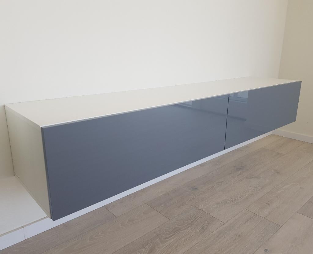 Zwevend tv-wandmeubel wit / hoogglans grijs MONTAGE MOGELIJK, 250 tot 300 cm, Nieuw, Met deur(en), 150 tot 200 cm