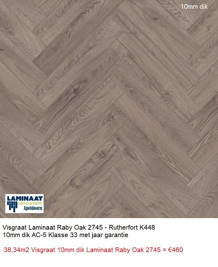 38,34m2 Visgraat Laminaat Raby Oak 10mm dik 54pak = €460, Visgraat laminaat 10mm dik grijs, Nieuw, Ophalen of Verzenden, 25 tot 50 m²