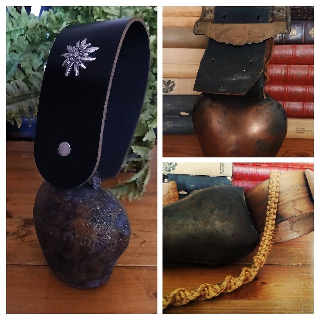 3 x Grote antieke koebel met leren band en houten band, Antiek en Kunst, Ophalen of Verzenden