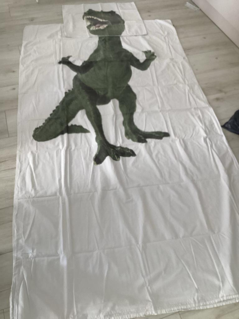 Snurk Dekbedovertrek Dino 140x200 - 100% Katoen, Gebruikt, Eenpersoons, Wit, Dekbedovertrek