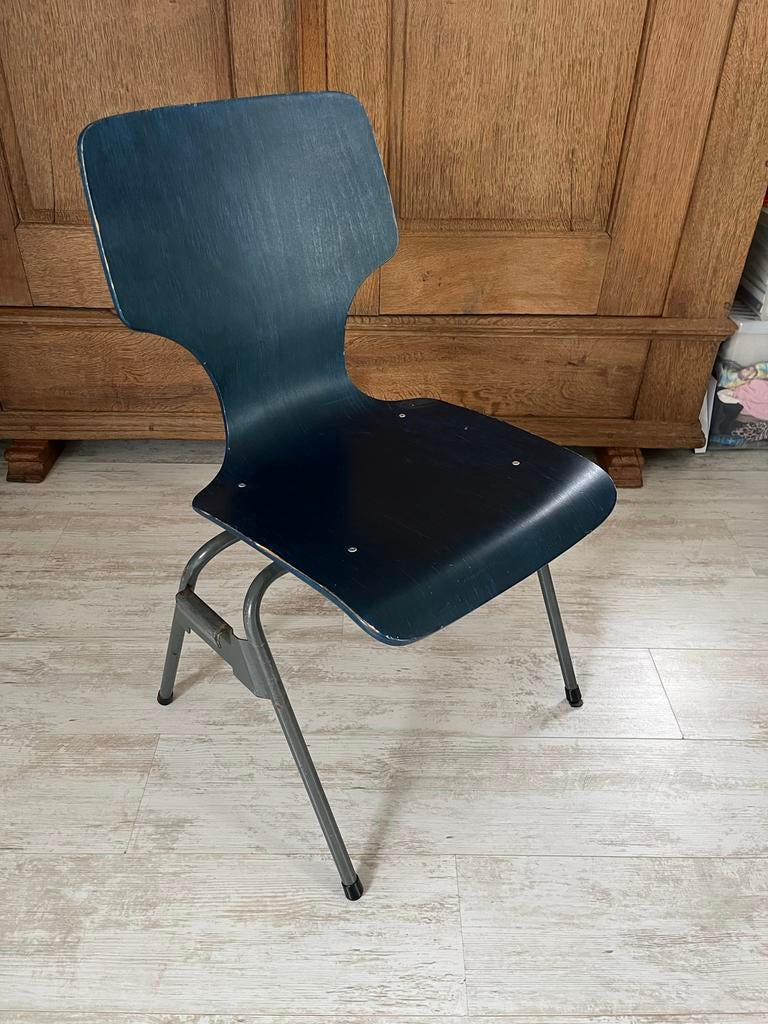 Vintage schoolstoel blauw - Retro design, Ophalen