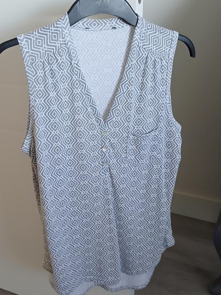 Grijs witte top, maat 36/38, Ophalen of Verzenden, Zo goed als nieuw, Grijs, Maat 36 (S)