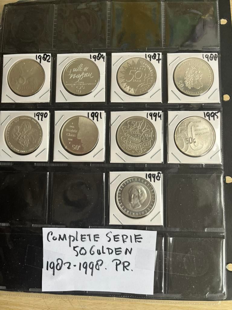 BEATRIX PRACHTIGE COMPLETE SERIE 50 GULDEN1982-1998, Setje, Koningin Beatrix, Zilver, Ophalen of Verzenden