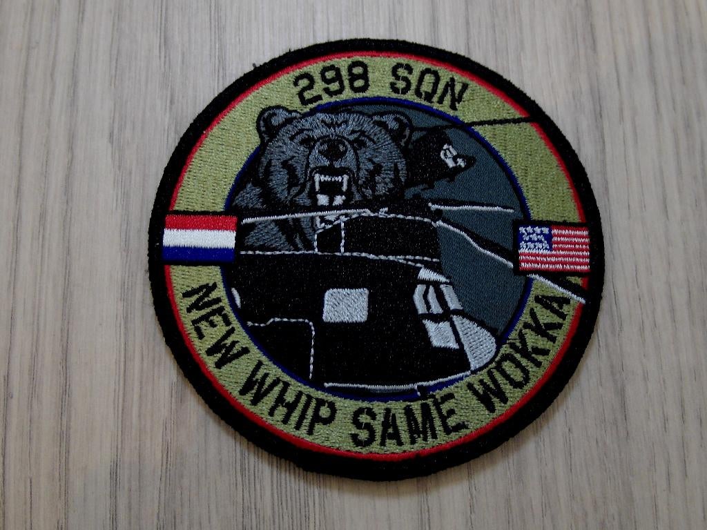 Patch RNLAF 298 Squadron "New Whip Same Wokka", Verzamelen, Verzenden, Luchtmacht, Nederland, Embleem of Badge