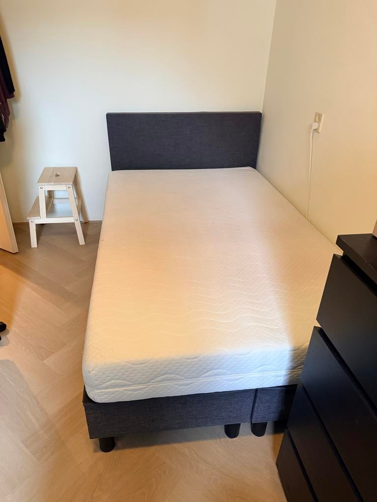 Boxspring Bed 140x200 - Comfortabel en Stijlvol, Gebruikt, Tweepersoons, 200 cm, Grijs