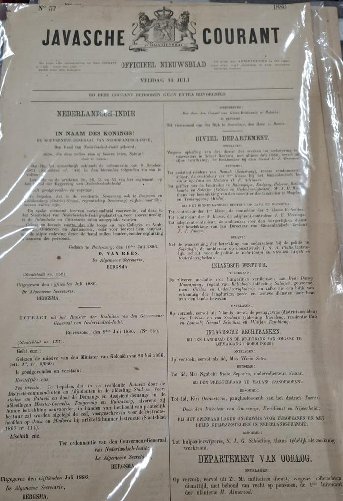 Javasche Courant - Officieel Nieuwsblad 1886, Ophalen of Verzenden, Gelezen, Krant