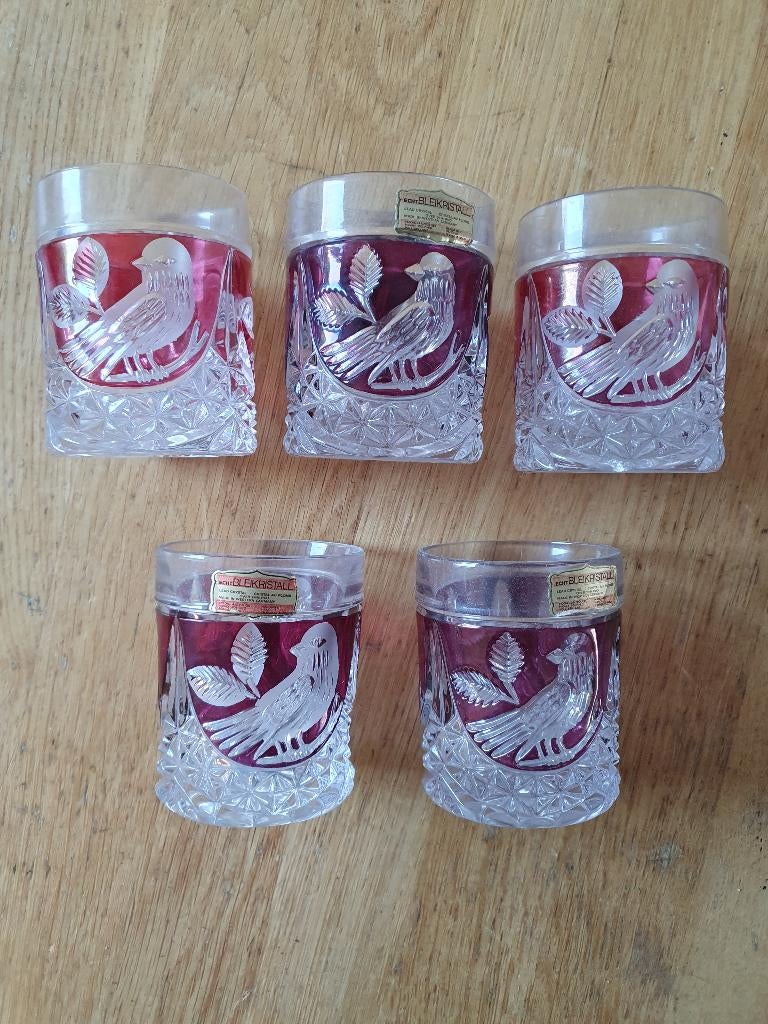 Vintage Hofbauer Byrdes Kristallen Whiskyglazen - Robijnrood, Antiek en Kunst, Ophalen