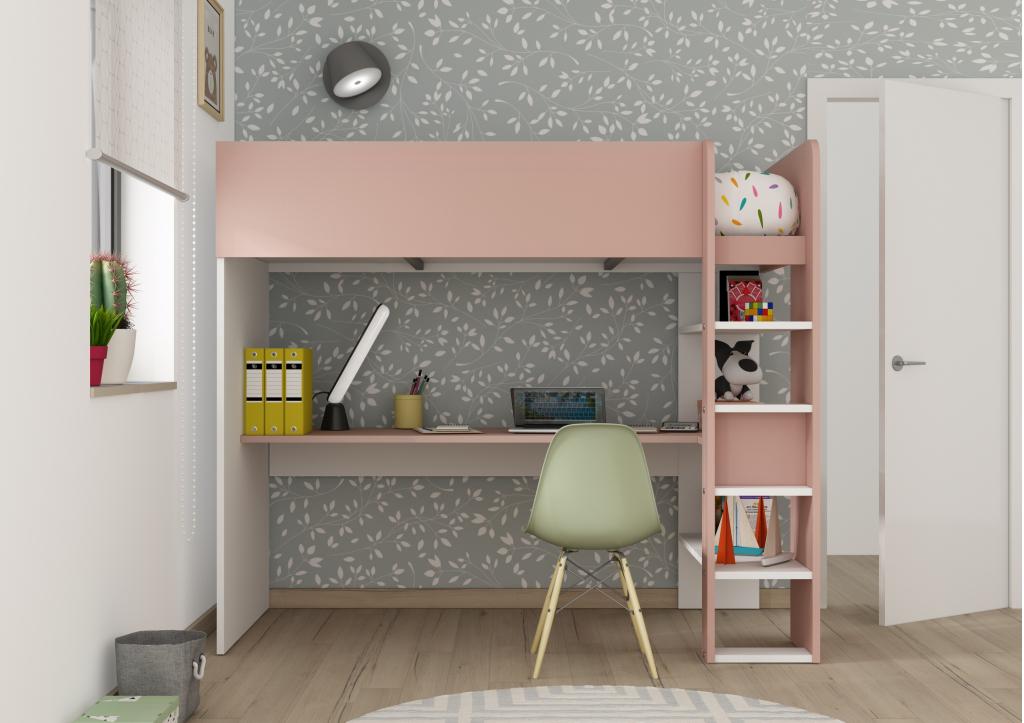 Jules hoogslaper basic met bureau - 90x200 - Oudroze, Niet ingevuld, Niet ingevuld, Niet ingevuld