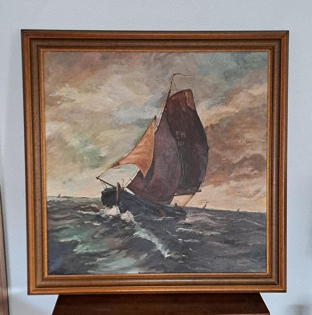 Schilderij botter EH10 Enkhuizen - gesigneerd W. Brand (?), Antiek en Kunst, Kunst | Schilderijen | Klassiek, Ophalen of Verzenden