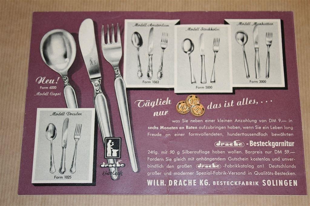 Zeldzame folder - Drache Besteckfabrik Solingen - Ca 1950 !!, Ophalen of Verzenden, Zo goed als nieuw