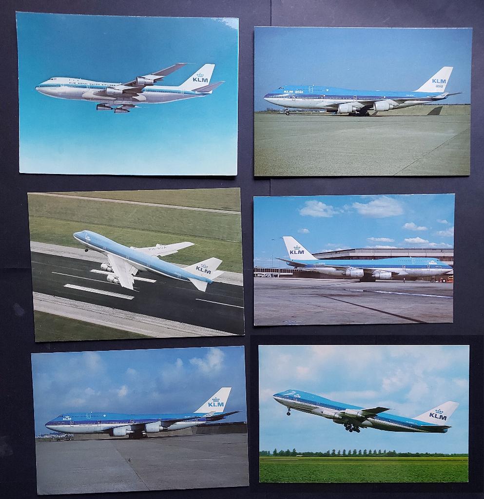 6 ansichtkaarten met de KLM Boeing 747 (A225), Ophalen of Verzenden, Gebruikt, Kaart, Foto of Prent