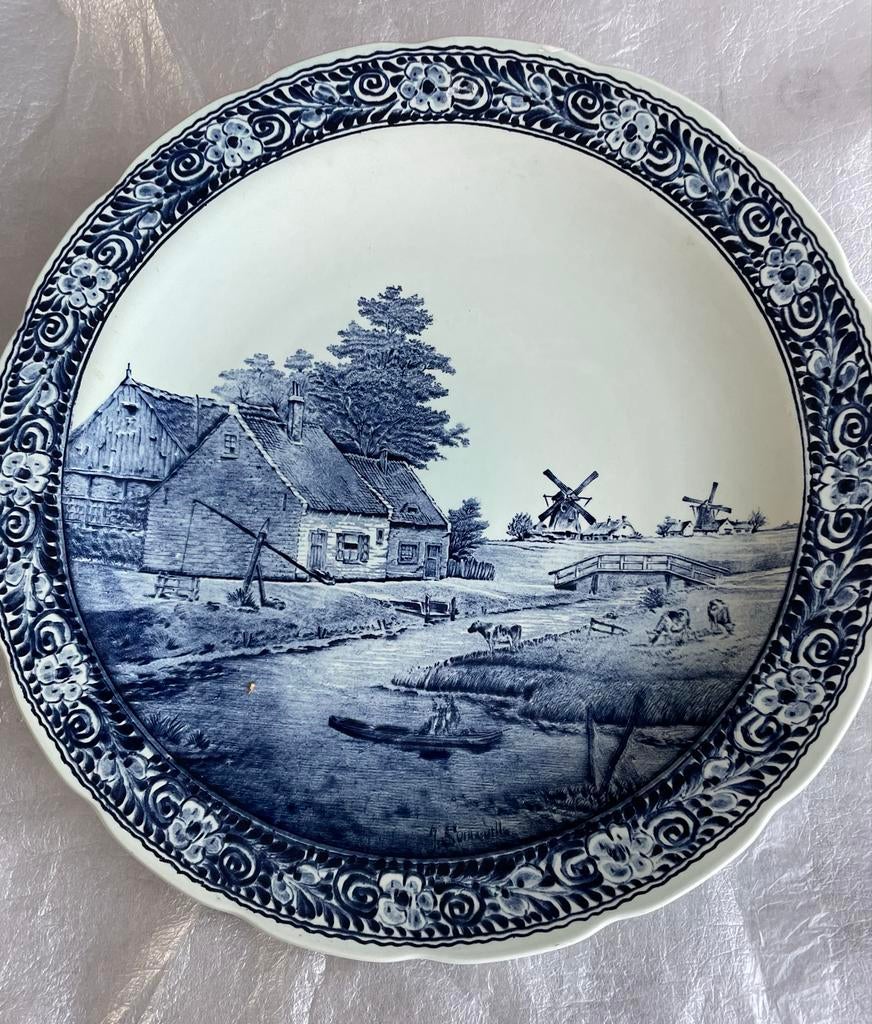 Delfsblauw wandbord van Boch België, 39 cm, Ophalen of Verzenden