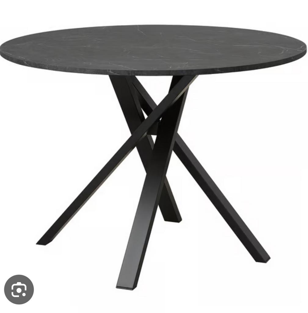 MARIEDAMM ronde tafel, zwart marmerpatroon | IKEA, Kunststof, Rond, Zo goed als nieuw, Vier personen