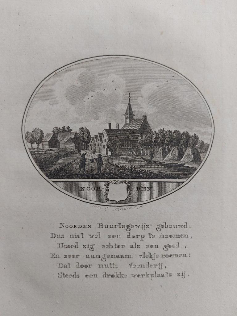 22,5 / Noorden Nieuwkoop Gravure 18e eeuw Ollefen & Bakker, Antiek en Kunst, Kunst | Etsen en Gravures, Ophalen of Verzenden