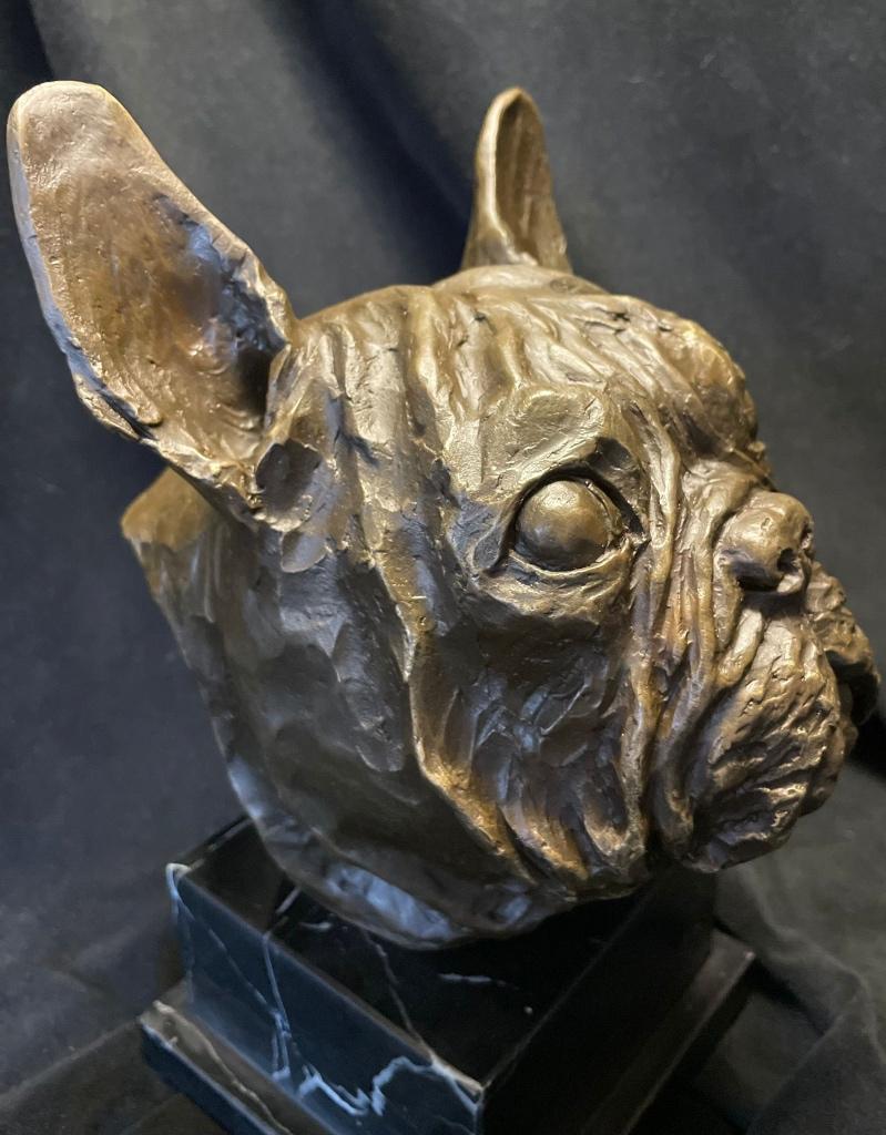 Bulldog kop, brons, gesigneerd., Antiek en Kunst, Ophalen of Verzenden