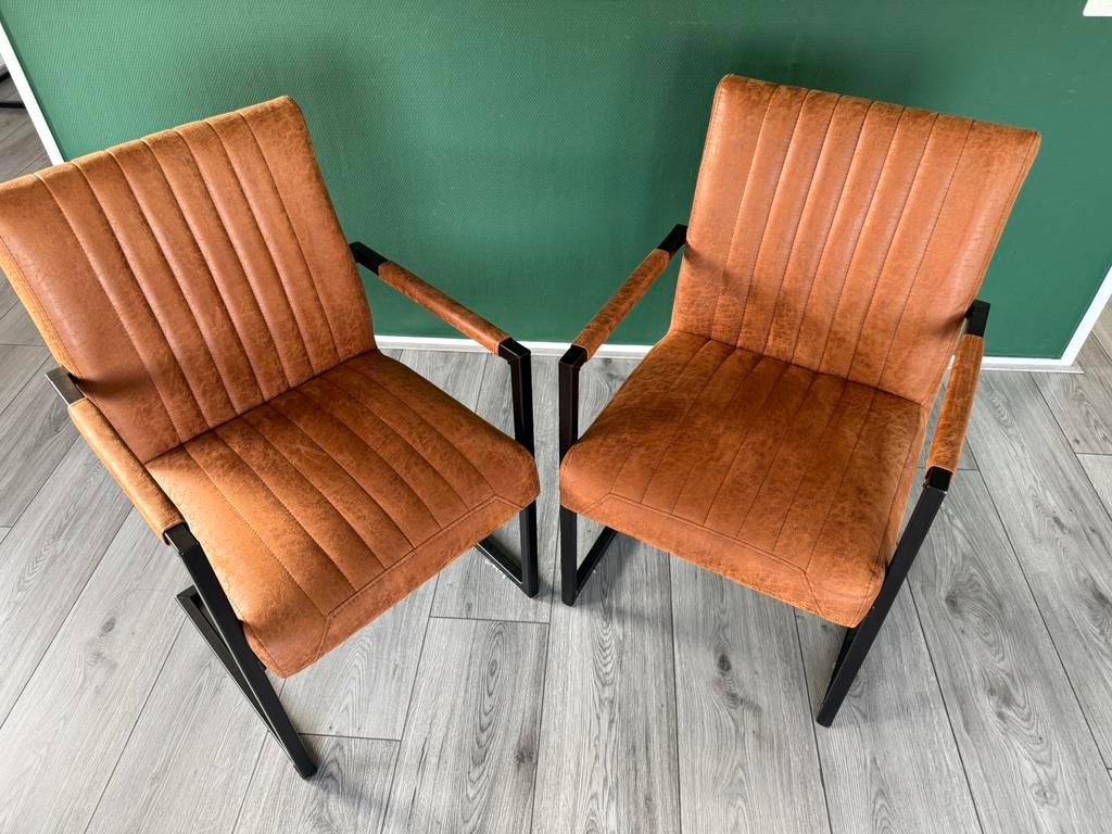 4x Industrial-Home cognac stoelen, Ophalen, Zo goed als nieuw