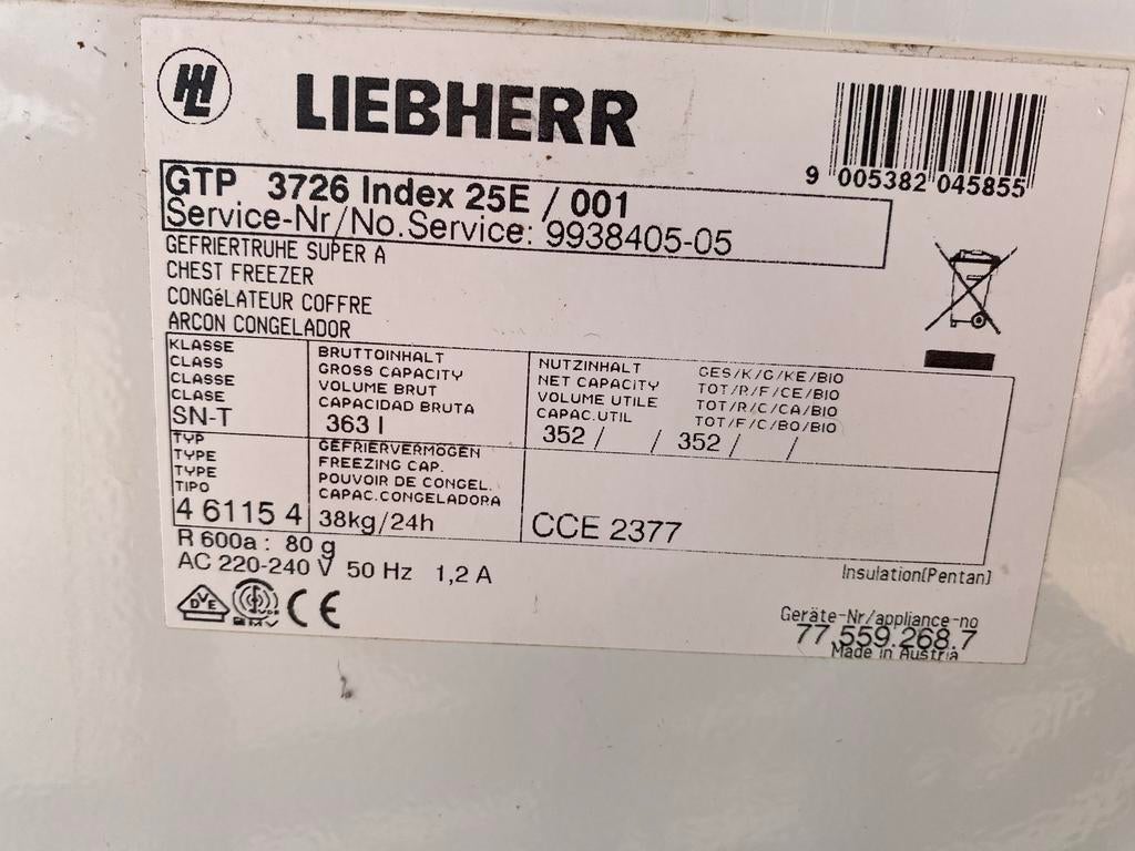 Liebherr GTP3726 diepvrieskist, Vrieskist, Gebruikt, Energieklasse A of zuiniger, Vrijstaand