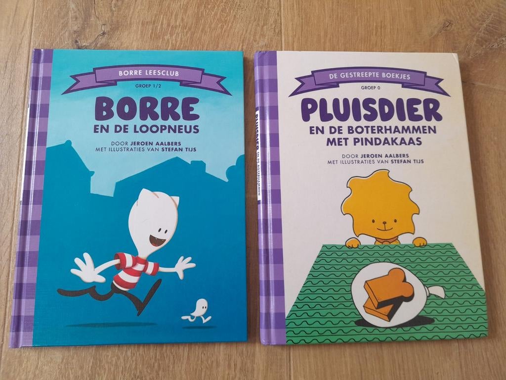 2 Borre boekjes: Borre en de Loopneus & Pluisdier, Ophalen of Verzenden, Zo goed als nieuw, Jeroen Aalbers, Fictie algemeen