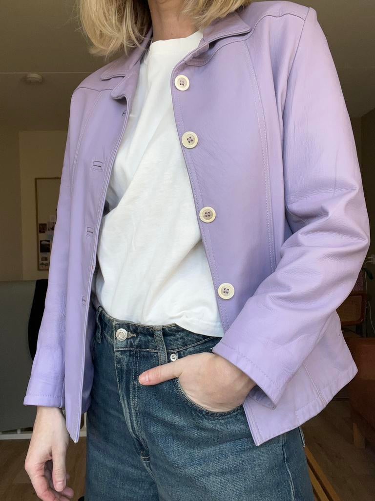 Vintage leren jas/blazer, M, Ophalen of Verzenden, Zo goed als nieuw, Maat 38/40 (M), Paars