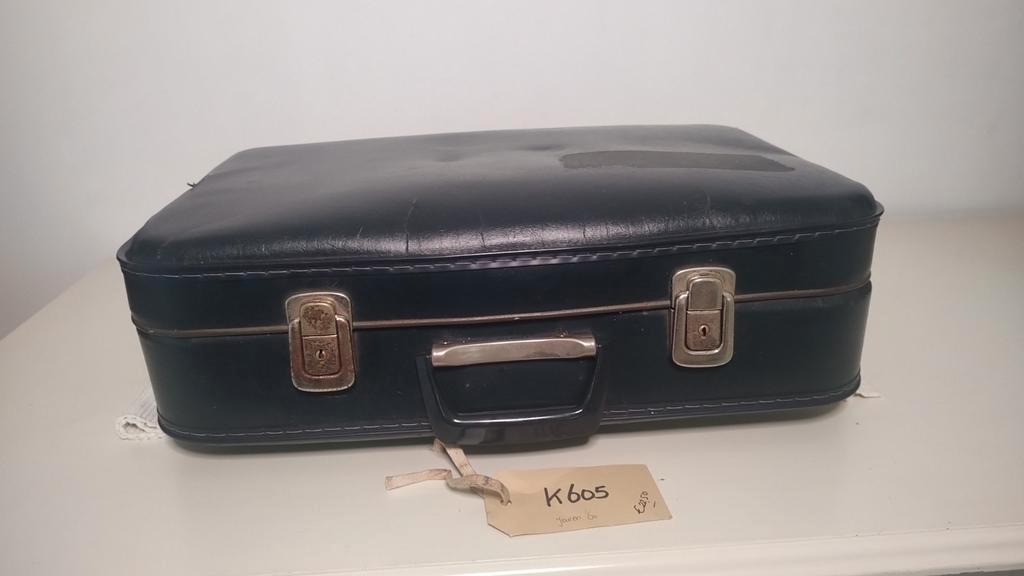 K605 VINTAGE jaren 60 koffer blauw, van geperst karton, Ophalen, Overige materialen, Gebruikt, 50 tot 60 cm