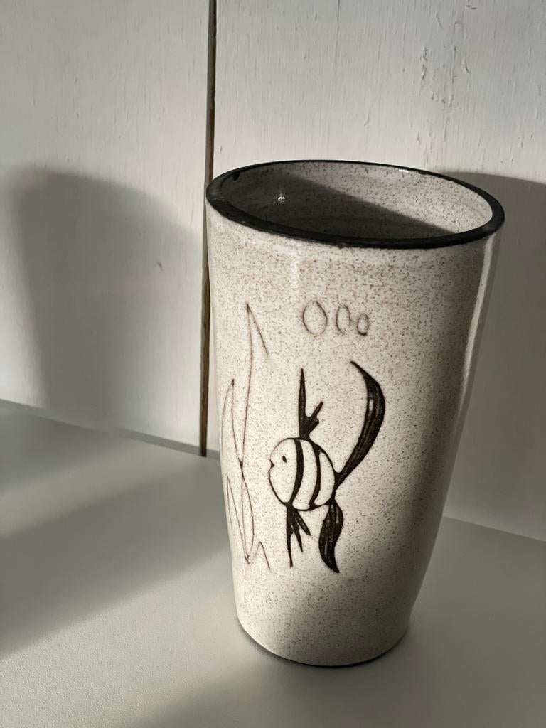 Vintage Boonstra vaas met vissen decoratie, Antiek en Kunst, Ophalen of Verzenden