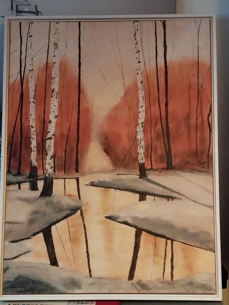 Mooi schilderij berken incl baklijst ca 60x80 cm, Ophalen