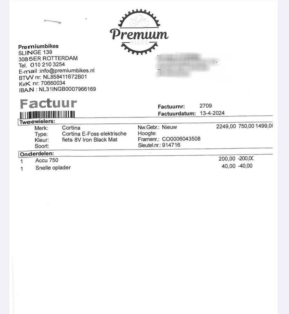 Cortina E-Foss Elektrische fiets 1ste eigenaar, Fietsen en Brommers, Elektrische fietsen, Gebruikt, 51 tot 55 cm, 50 km per accu of meer