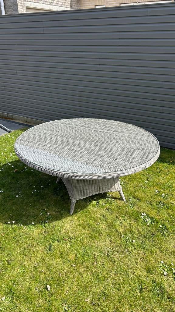 Tuintafel rond met glasplaat 160cm, Tuin en Terras, Tuintafels, Ophalen, Gebruikt, Rond, Wicker