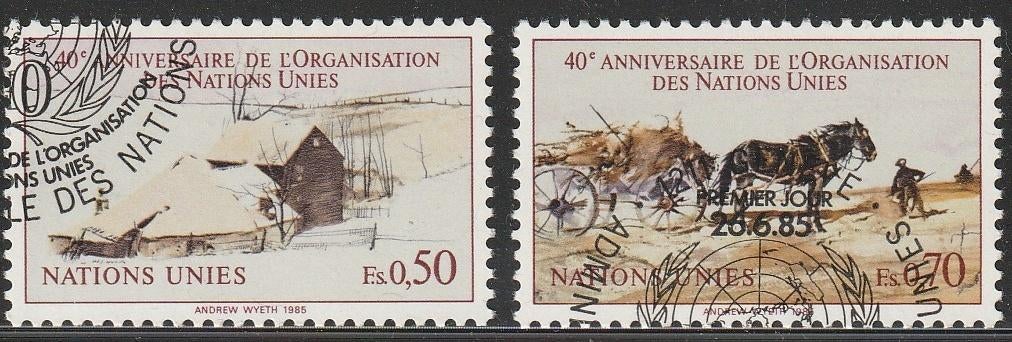 Verenigde Naties Genève 1985 133/134 VN 40 jaar, Gest, Ophalen of Verzenden, Gestempeld