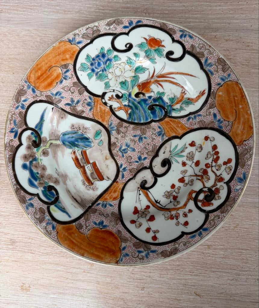 Antiek Chinees bord met vogel en bloemen, Antiek en Kunst, Antiek | Wandborden en Tegels, Ophalen of Verzenden