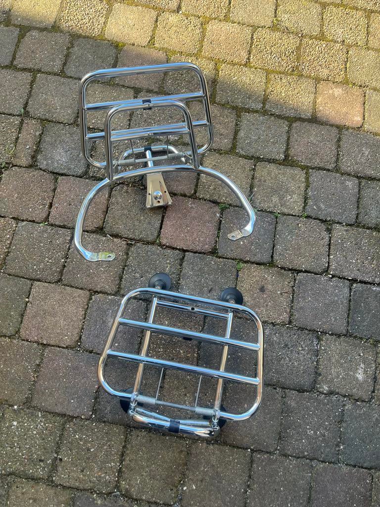 Vespa voor en achter rekje chroom, Ophalen of Verzenden, Gebruikt