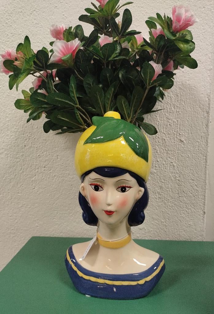 Aardewerk vaas vrouw citroen, Geel, Nieuw, Ophalen of Verzenden, Kwastjeoverkastje@gmail.com