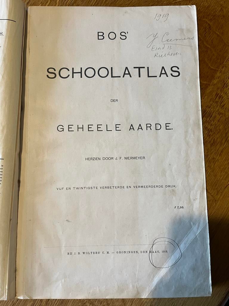 Bos Schoolatlas der Geheele Aarde - 1919, Gelezen, Bosatlas, Ophalen of Verzenden, 1800 tot 2000