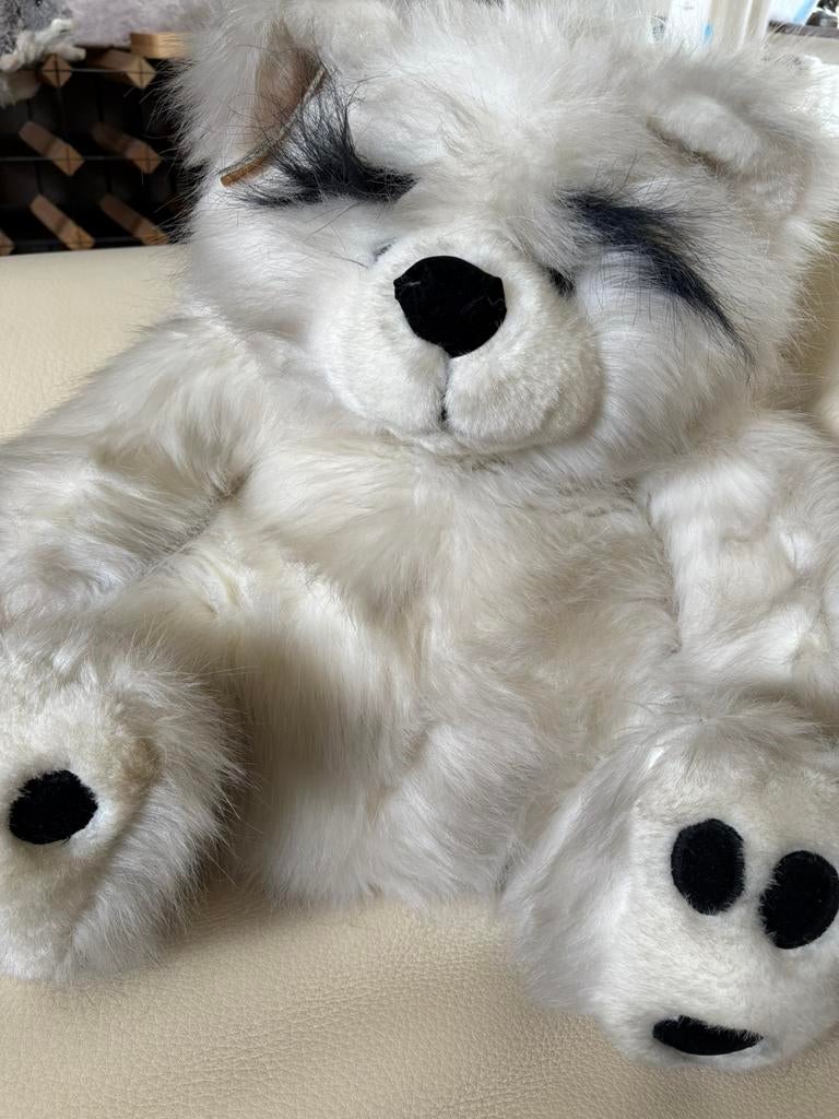 Grote vintage Anna Club plush beer wit zwart 1990, Ophalen of Verzenden, Zo goed als nieuw, Beer