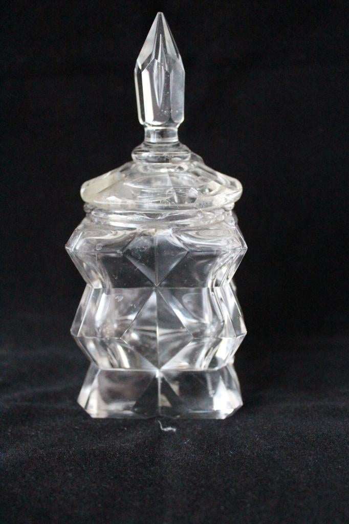 Antiek Art Deco glazen Boheems mosterd pot, Antiek en Kunst, Antiek | Glas en Kristal, Ophalen of Verzenden