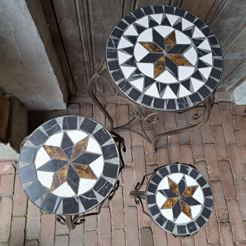 Set 3x prachtige tafeltje plantentafeltje mozaiek *Etage3*, ., Ophalen of Verzenden, Zo goed als nieuw, .