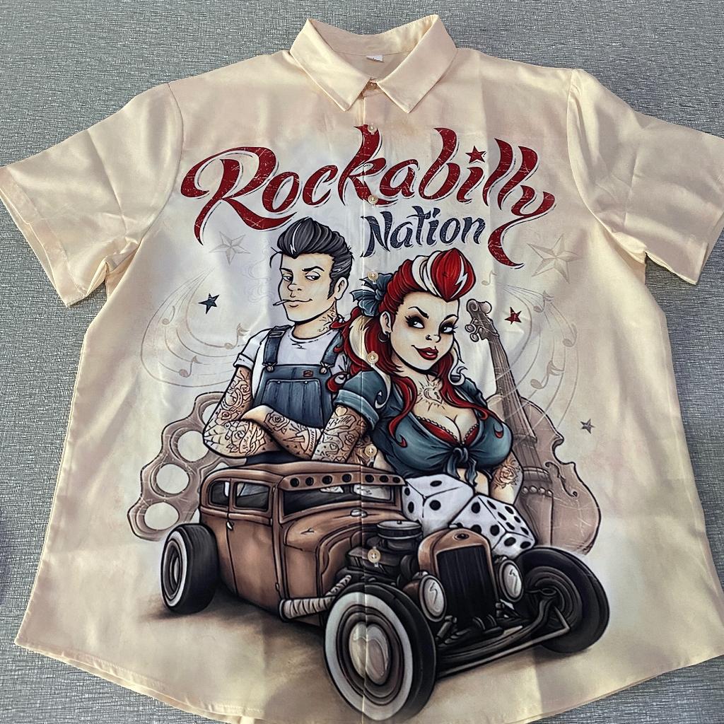 Rockabilly nation overhemd (heren mannen auto retro shirt), Verzenden, Nieuw, Wit, Overige halswijdtes