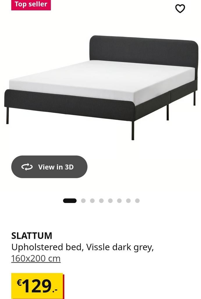 Ikea SLATTUM gestoffeerd bed, lichtgrijs, 160x200 cm, Huis en Inrichting, Slaapkamer | Bedden, Ophalen, Gebruikt, Tweepersoons