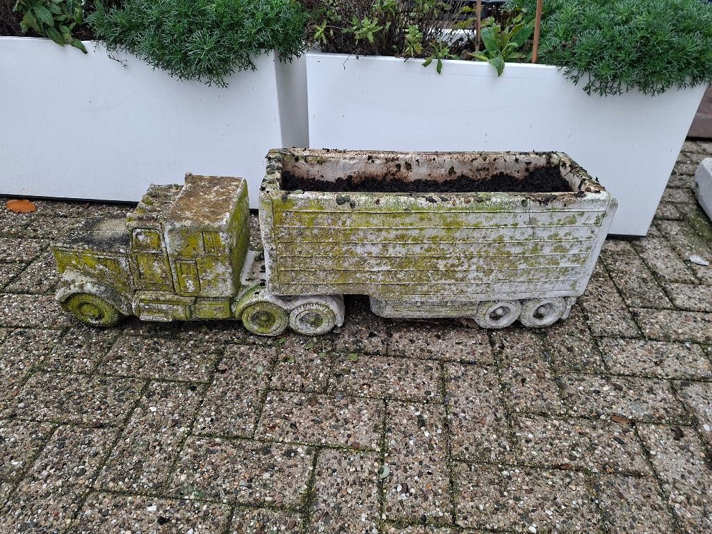 Betonnen Vrachtwagen Bloembak, Tuin en Terras, Bloembakken en Plantenbakken, Gebruikt, Beton, Balkon, Tuin, Minder dan 30 cm, Rond