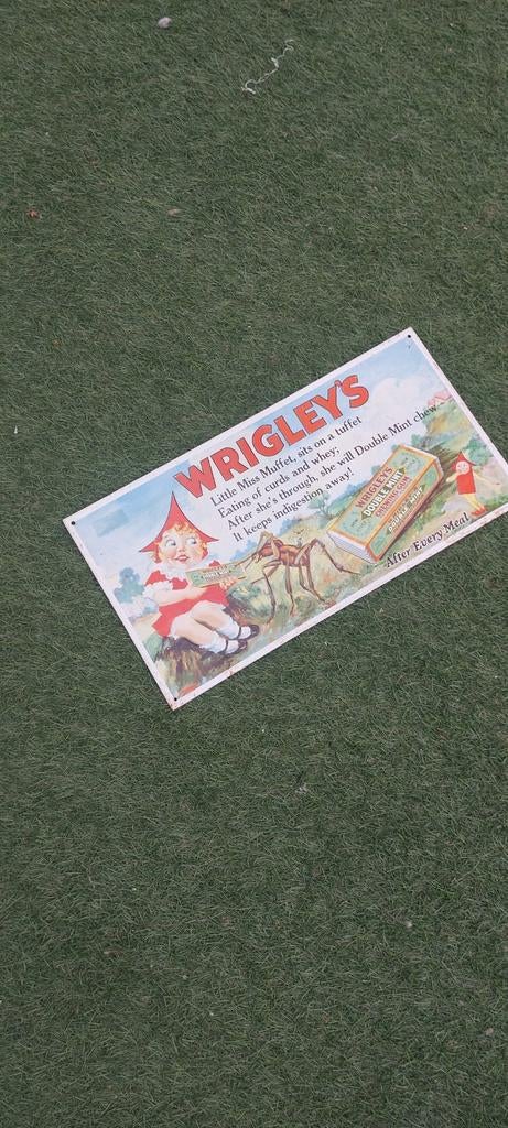 Vintage Wrigley's Reclamebord - Little Miss Muffet, Ophalen of Verzenden, Gebruikt, Reclamebord