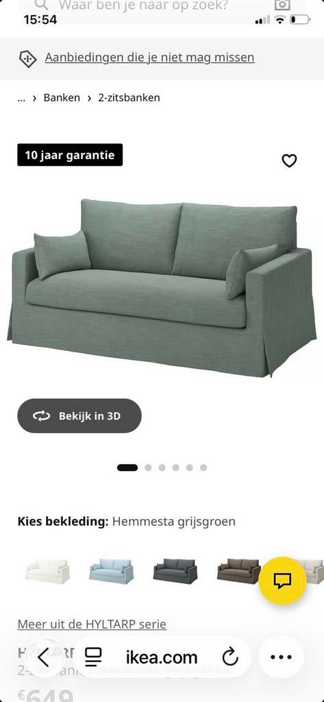 Hyltarp hoes 2-zitsbank ikea hemmesta grijs groen zgan, Ophalen, 150 tot 200 cm, Tweepersoons, 75 tot 100 cm