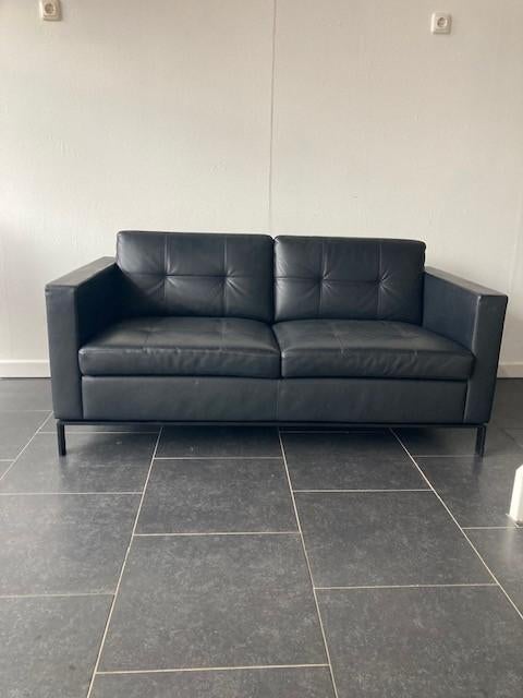 Walter Knoll Norman Foster 502 tweezits bank , zwart leder, Design, 150 tot 200 cm, Tweepersoons, 75 tot 100 cm
