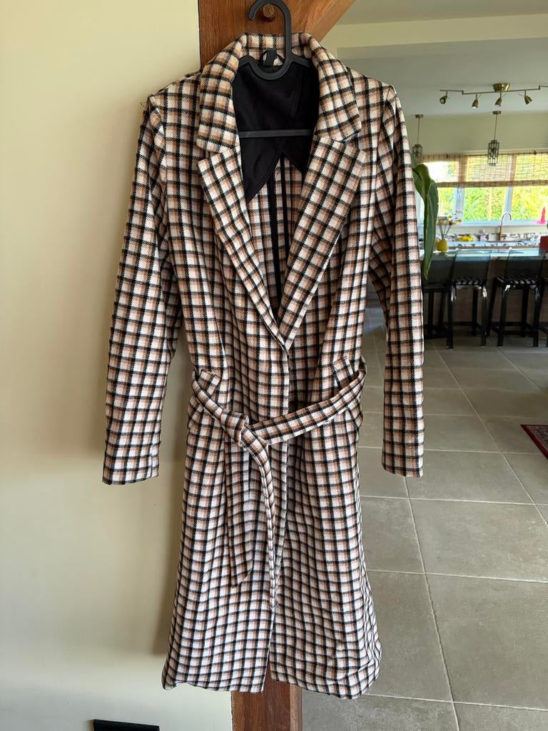 H&M Divided Geruite Jas met Ceintuur - Maat XS, Kleding | Dames, Ophalen of Verzenden, Zo goed als nieuw, Maat 34 (XS) of kleiner