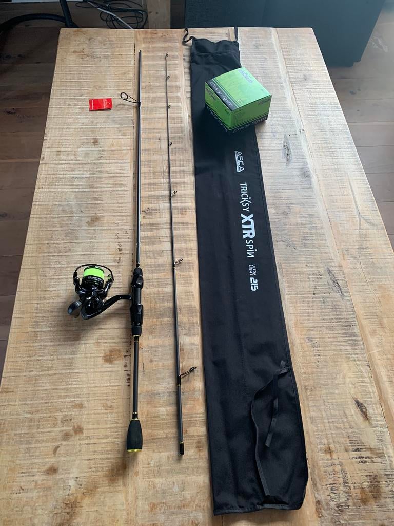 Nieuwe Arca Tricksy UL spinhengel + molen + lijn, 2.15m 5 gr, Watersport en Boten, Hengelsport | Roofvissen, Ophalen of Verzenden