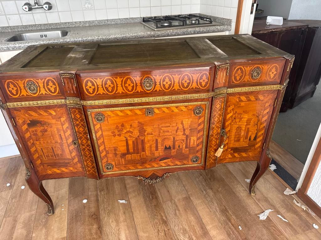 Antieke kast met inlegwerk, Ophalen of Verzenden