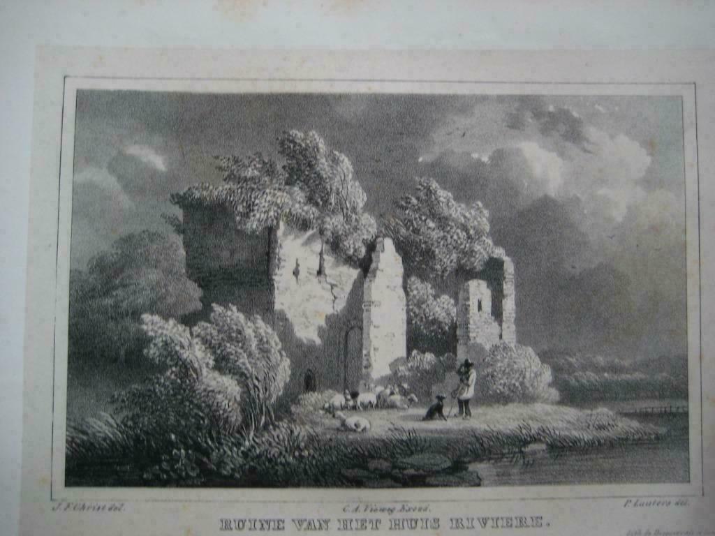 36 / Schiedam ruïne van Huis Riviere Litho 1846, Ophalen of Verzenden