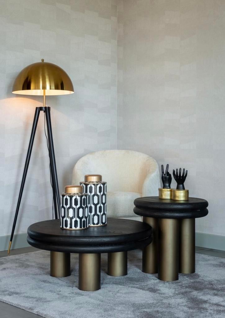 Salontafel Macaron Black/Gold van Richmond Interiors (groot), Ophalen, 50 tot 100 cm, Rond, Zo goed als nieuw